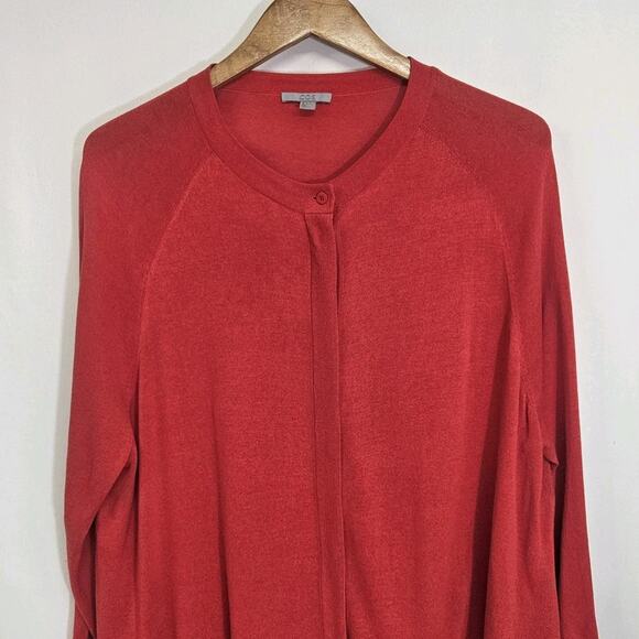 COS Red Oversized Hi Lo Hem Pockets Tunic Length Cardigan Sweater Size Large - Picture 2 of 7